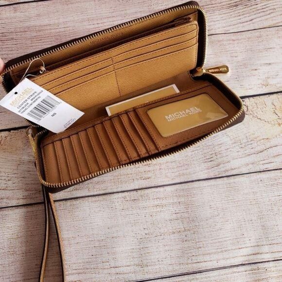 Michael Kors Signature Continental Zip Around Wallet Wristlet Metallic Logo - Picture 6 of 13